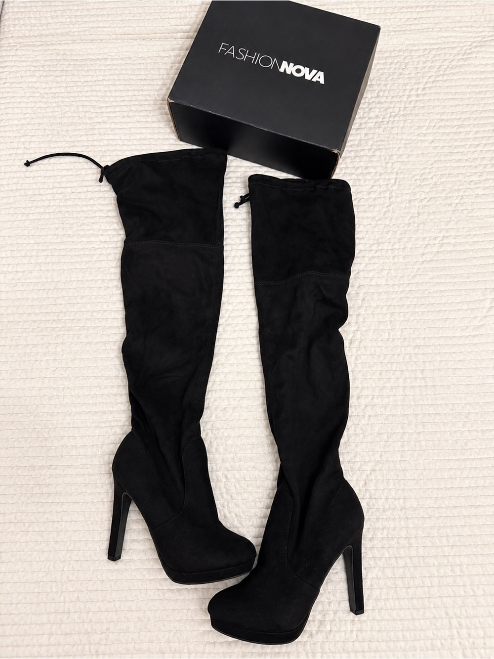 Fashion Nova Black Over-the-Knee Stiletto Platform Boots